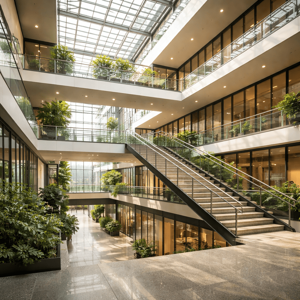 Edificio moderno che vuole rappresentare come la norma SRG88088:24 sia la principale leva di rigenerazione evolutiva